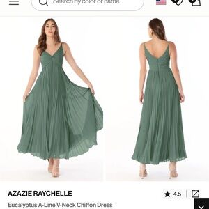 AZAZIE RAYCHELLE Eucalyptus A-Line V-Neck Chiffon Dress